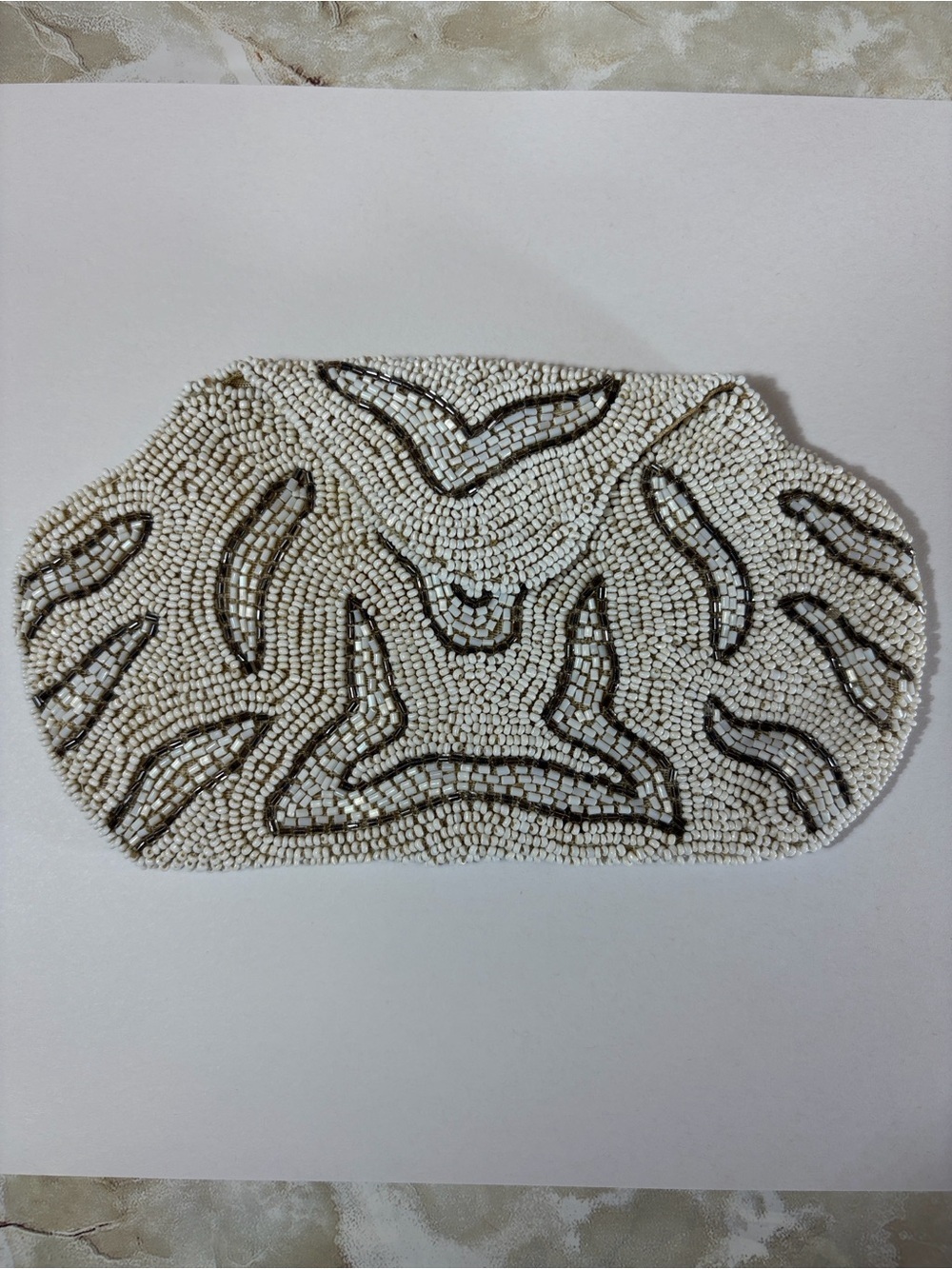 Vintage Belgium Beaded Belt Bag White Seed Bead Waist Clutch Evening Bridal - Picture 4 of 4